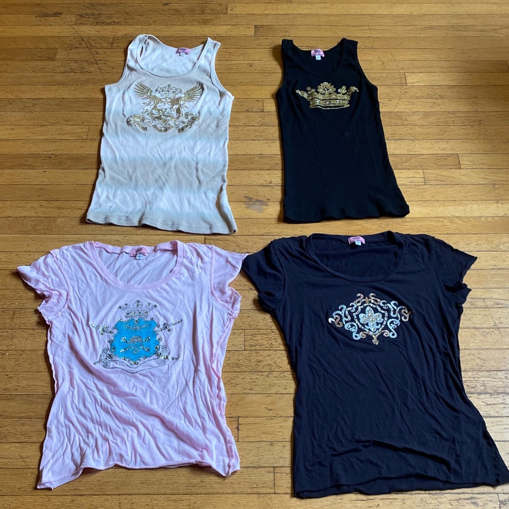 Womens Graphic Tanks and t shirts with bling - Black, White, Pink size Large